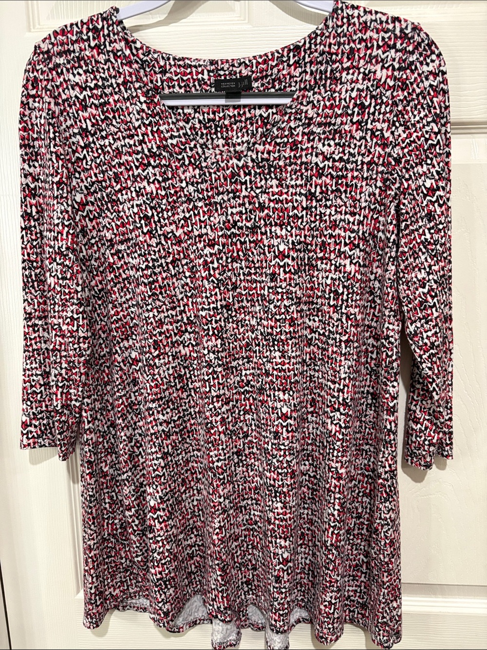 J Jill Relaxed Long-Sleeve Knit Tunic Top in Black, White & Red